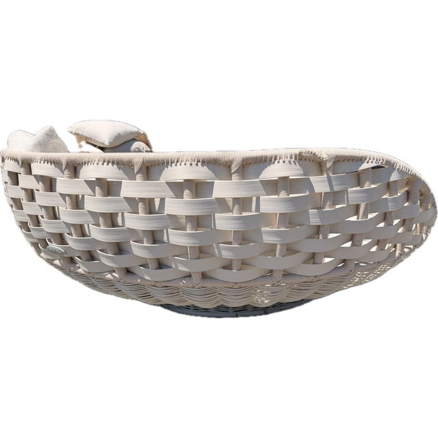 Modern Round Wicker Outdoor Patio Daybed With Sunbrella Pillows Dedon For Sale - Image 4 of 12