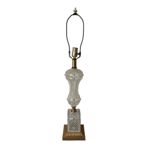 Vintage French Diamond Point Clear Glass and Brass Table Lamp
