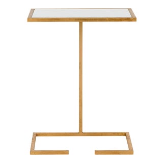 Modern Square Glass Accent Table in Gold & White For Sale