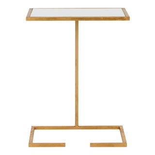 Modern Square Glass Accent Table in Gold & White For Sale