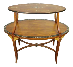 Late 20th Century Sarreid Edwardian Oval Tray Top Étagère Table Sheraton Revival Floral Painted 35"