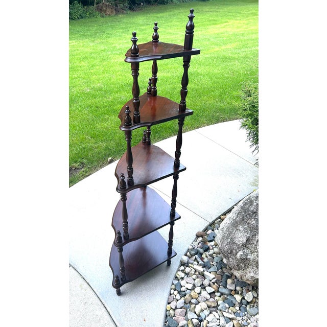 Early 20th Century Early 20th Century, Victorian, Five-Tier, Mahogany, What-Not Display Shelf, Turned Spindle Supports, Stick and Ball Detailing, Corner Etagere For Sale - Image 5 of 10