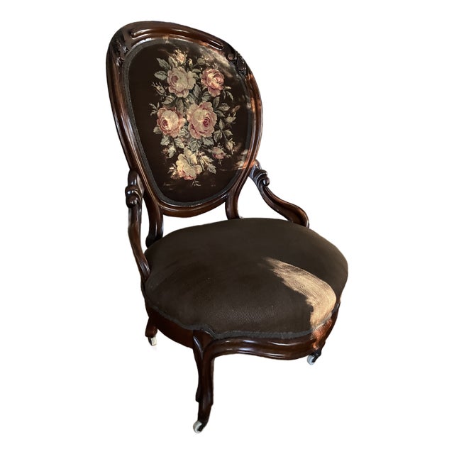 Late 19th Century Victorian Needlepoint Lounge Chair For Sale