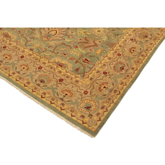 1990s Shabby Chic Kafkaz Lt. Green/Tan Wool Rug -10'0 X 14'2 For Sale - Image 4 of 8