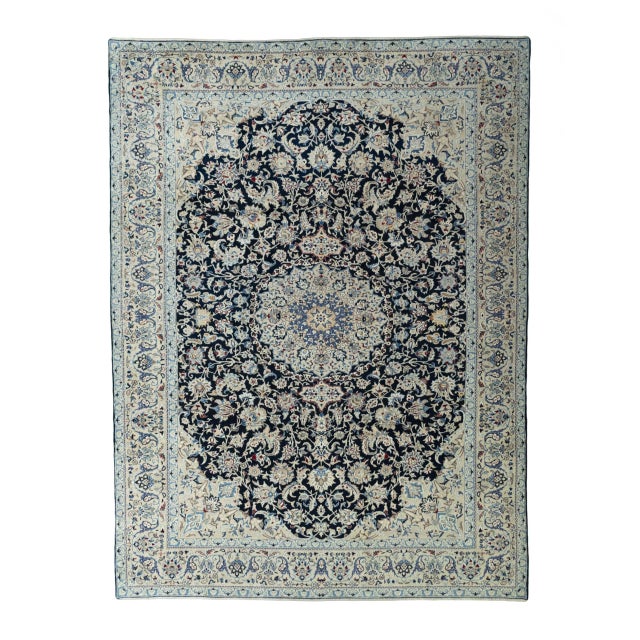 Hand-Knotted Nain 9LA Rug with Silk in Dark Blue For Sale - Image 13 of 13
