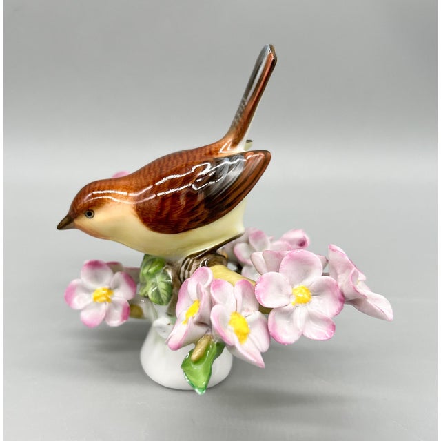 Vintage Herend Hungary Hand-Painted Songbird With Pink Blossoms – Porcelain Figurine - Cottagecore • Traditional • European Classic For Sale - Image 10 of 15