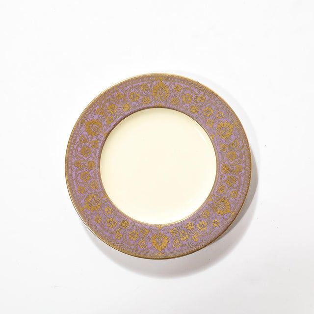Purple Set of 12 Gilded Age Smoked Lilac Border & Gilt Plates by Royal Worcester For Sale - Image 8 of 9