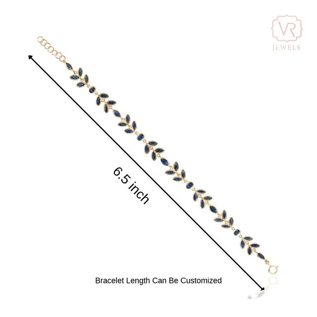 14k Yellow Gold 7.01ct Marquise Blue Sapphire Vine Leaf Link Bracelet For Sale - Image 11 of 17