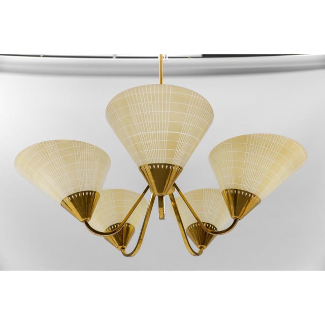 Mid-Century 5-Light Glass & Brass Ceiling Lamp, 1950s For Sale - Image 11 of 16