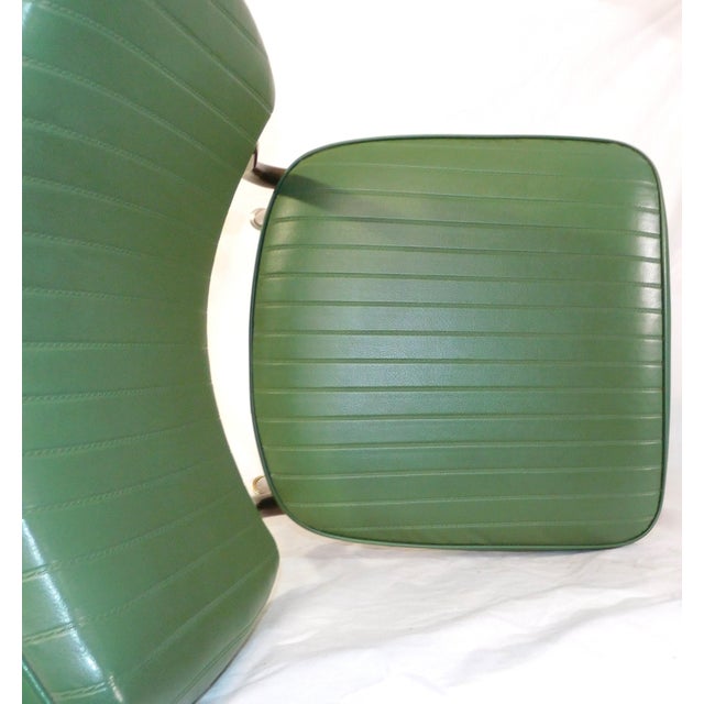 Restored Vintage Cosco Metal Chairs With Dark Sage Green Vinyl Upholstery For Sale - Image 11 of 15