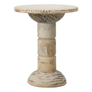 Carved Alabaster Pedestal with Engraved Figures, Italy, 1900s For Sale