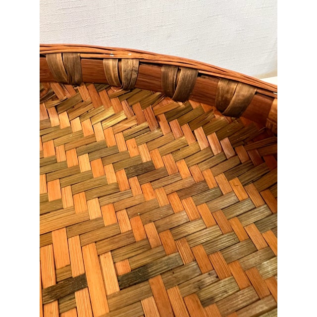 Boho Chic Vintage BoHo Chic Round Bamboo and Split Reed Winnowing Basket For Sale - Image 3 of 9