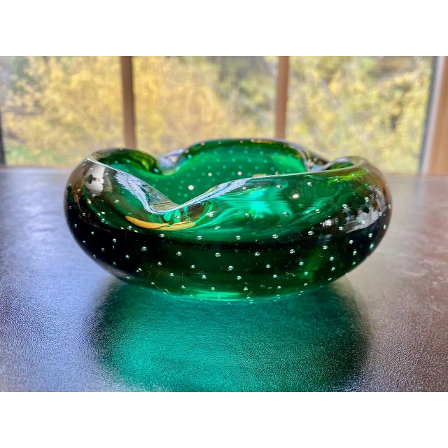Vintage Murano Style Green Glass Ashtray | Chairish