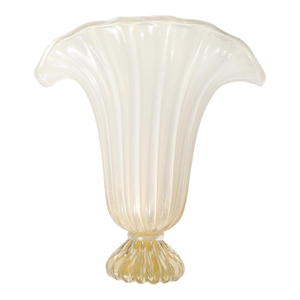 Modernist Hand-Blown Murano Pearlescent Glass Vase W/ 24 Karat Gold Flecks