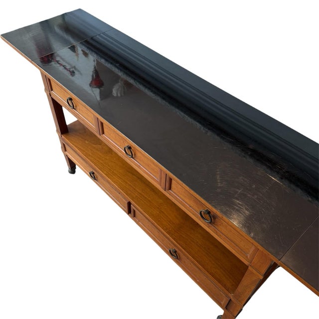 Baker Furniture Company Baker Milling Road Walnut Hollywood MCM Regency Server Rolling Bar Cart Table For Sale - Image 4 of 10