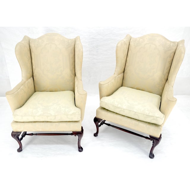 Pair of Hickory c1960s Very fine Mahogany Queen Ann Bases Arm Wingback Chairs For Sale - Image 9 of 16