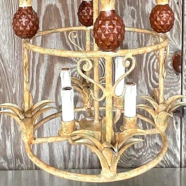 Vintage Coastal Painted Metal Pineapple Chandelier For Sale - Image 13 of 13