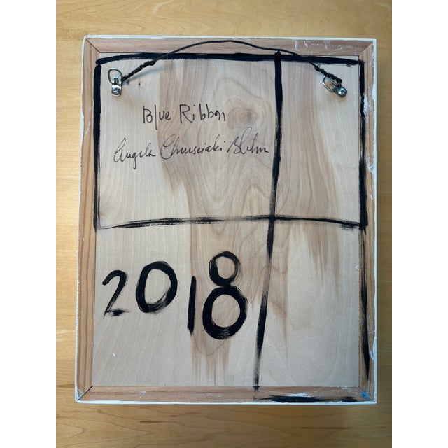 Yellow Original 3-D Assemblage Art Piece Entitled "Blue Ribbon" by Angela Chrusciaki Blehm For Sale - Image 8 of 9