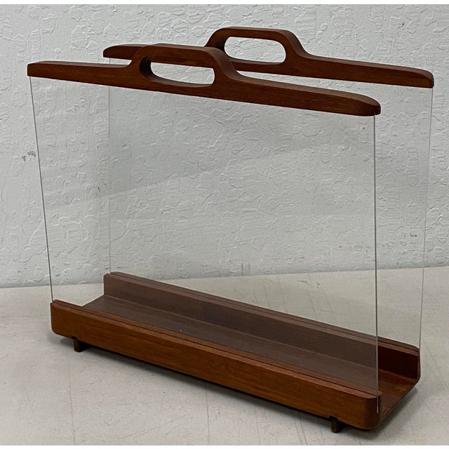 Mid-Century Modern Ernest Sohn Siamese Teak & Acrylic Magazine Holder C.1960 For Sale - Image 3 of 9