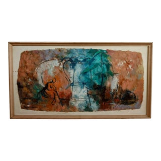Vintage 1964 Abstract Expressionist Still Life Signed Painting, Framed For Sale