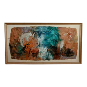 Vintage 1964 Abstract Expressionist Still Life Signed Painting, Framed