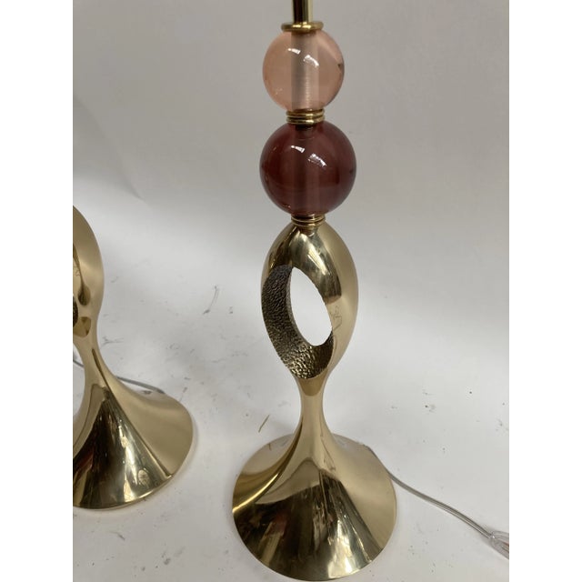 Metal Murano Crystal & Bronze Lamps, Set of 2 For Sale - Image 7 of 9