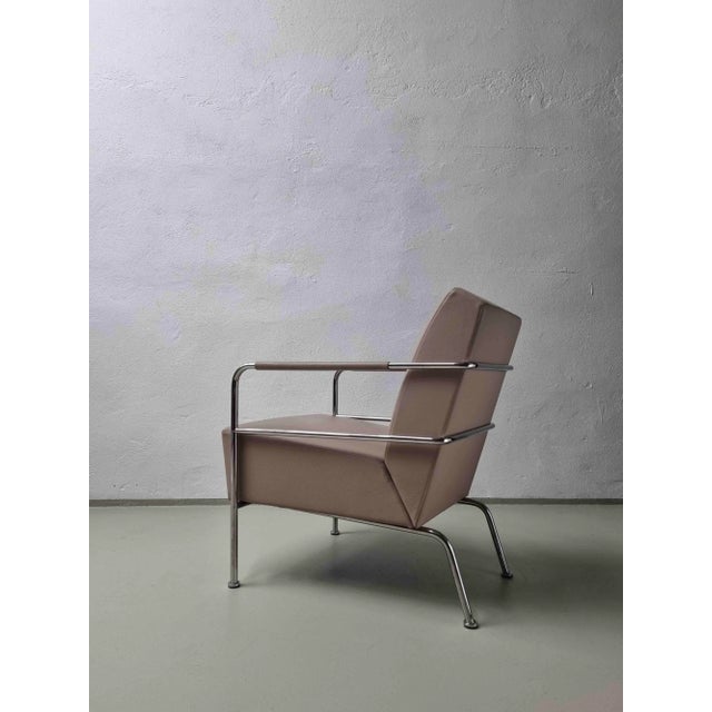 Metal Set of Nude Leather & Steel Cinema Easy Chairs by Gunilla Allard for Lammhults, 1990s For Sale - Image 7 of 14