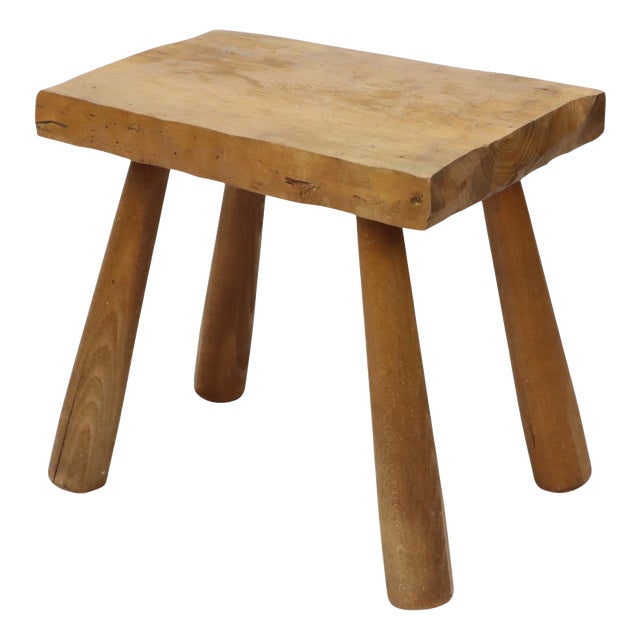 Brutalist Rustic Wood Milking Stool, 1950s For Sale