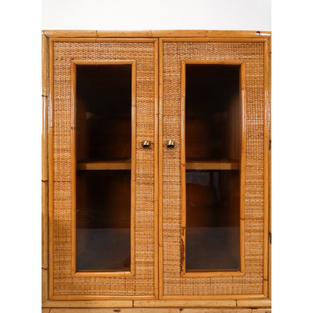 Large Wall Unit in Wood Bamboo and Rattan by Unknown for Unknown, 1970s For Sale - Image 16 of 18