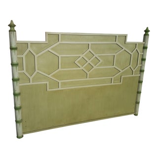 Asian Solid Wood Queen Geometric Pagoda Headboard For Sale