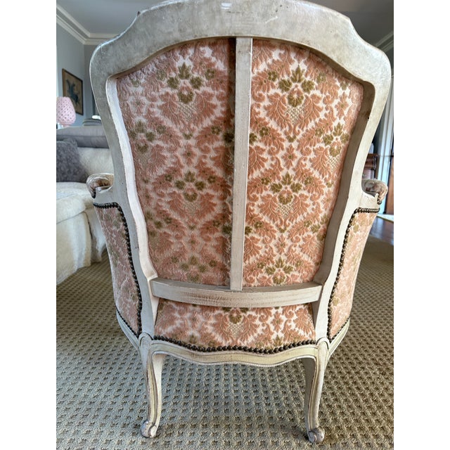 Louis XVI Style Distressed Cream Painted Bergere Chairs - A Pair For Sale In San Francisco - Image 6 of 12