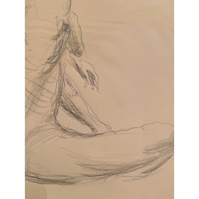 Mid-Century Modern "Seated Male Nude" 1960s Charcoal Male Nude Mid Century Figure Drawing For Sale - Image 3 of 4