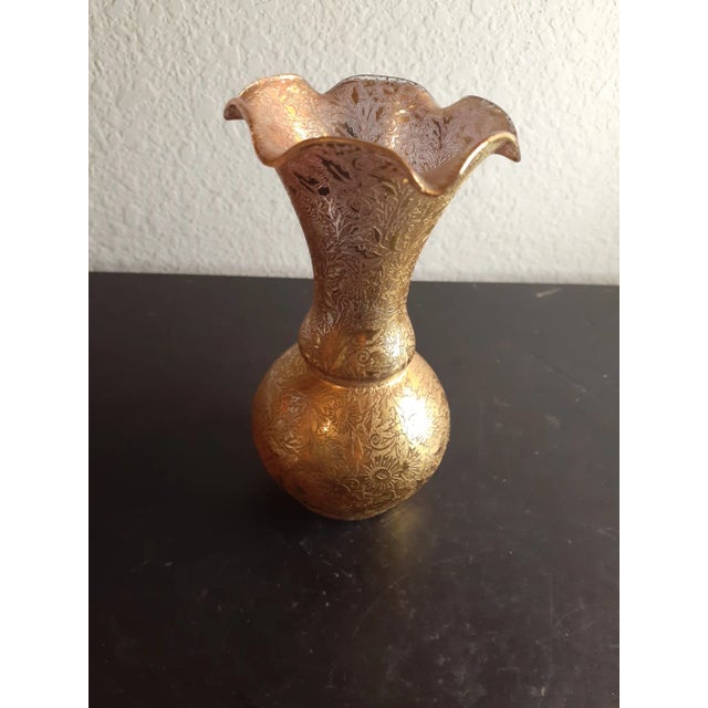Ceramic Vintage Victorian 22k Gold Overlay Lotus Bud Vase For Sale - Image 7 of 7