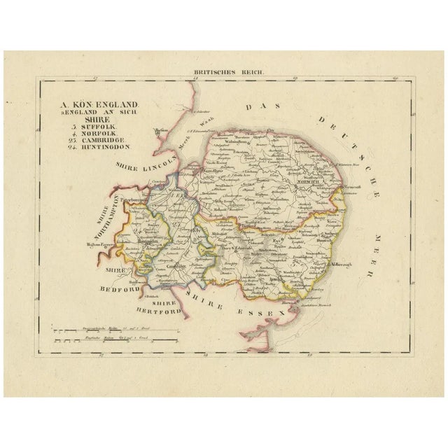 Antique Map of Eastern England with Suffolk, 1830 For Sale