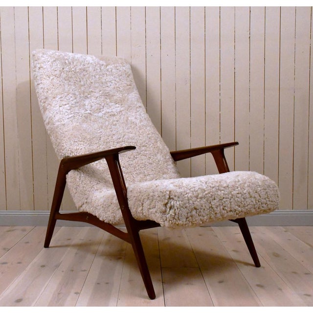 Set of Swedish Siesta Lounge Chair with Footrest in Teak and Sheepskin from Jio Möbler, 1950s For Sale - Image 12 of 18