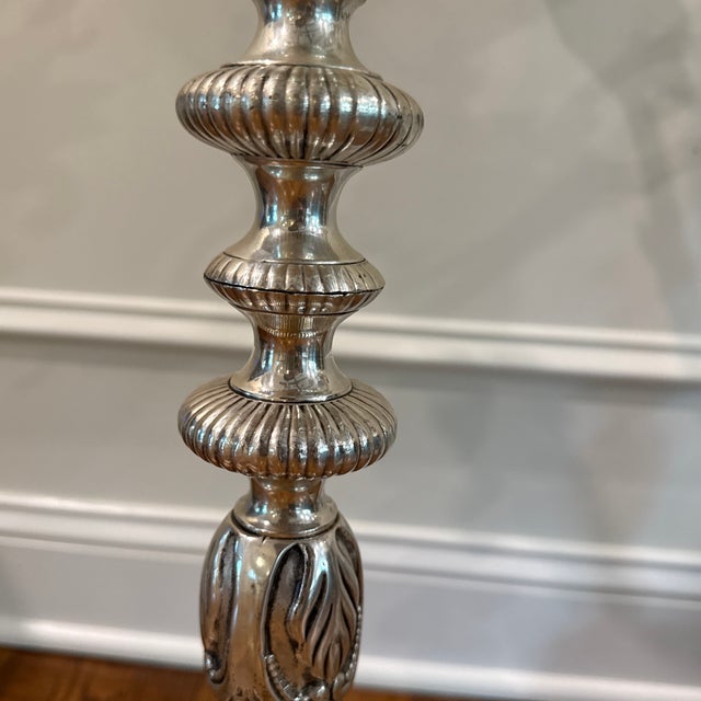 Pair of Ornate Rococo-Style Silver-Plated 5-Arm Candelabras With Epergne Bowl For Sale In New York - Image 6 of 12