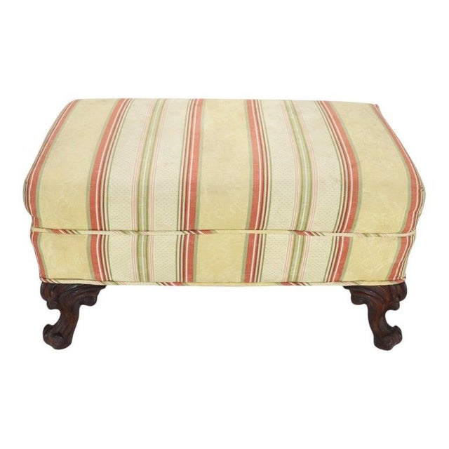 Upholstered Footstool With Carved Mahogany Cabriole Legs C1920 For Sale - Image 4 of 10