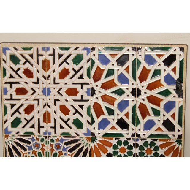 Vintage Mosaic Ceramic Tile & Metal Table Tops or Plaques - A Pair For Sale - Image 9 of 13