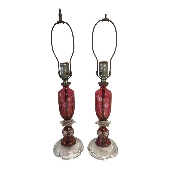 Antique Ruby Red Parlor Cut Glass Lamps A Pair Chairish