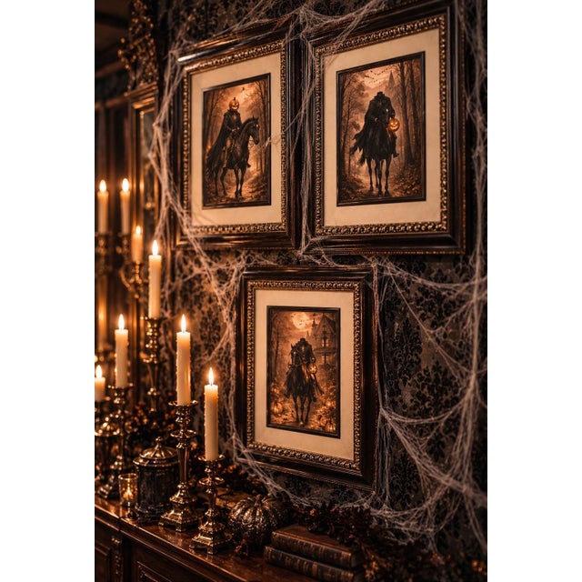 Set of 3 Framed Headless Horseman Halloween Prints in Ornate Gothic Frames For Sale - Image 12 of 12