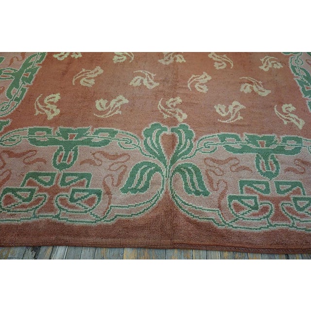 1930s 1930s Salmon Irish Donegal Arts & Crafts Rug 10' X 17' Handknotted Wool Carpet For Sale - Image 5 of 13