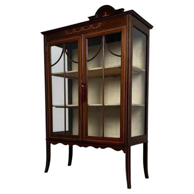 Antique English Inlaid Mahogany Display Cabinet For Sale - Image 6 of 12