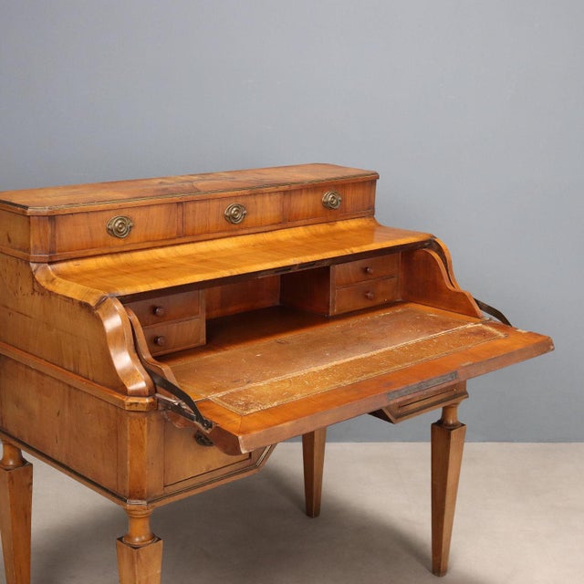 Antique Writing Desk in Walnut with Leather Insert and 3 Drawers, 19th Century For Sale - Image 3 of 13