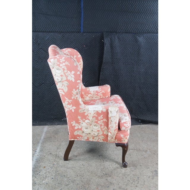 Late 20th Century Ethan Allen Queen Anne 20-7517 Floral Upholstered Sussex Wingback Armchair For Sale - Image 9 of 14