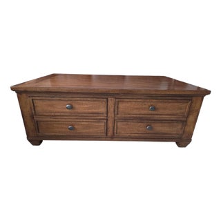 1990s Ethan Allen Cassidy Coffee Table Rectangular Cocktail Storage 2 Drawer Map Chest For Sale