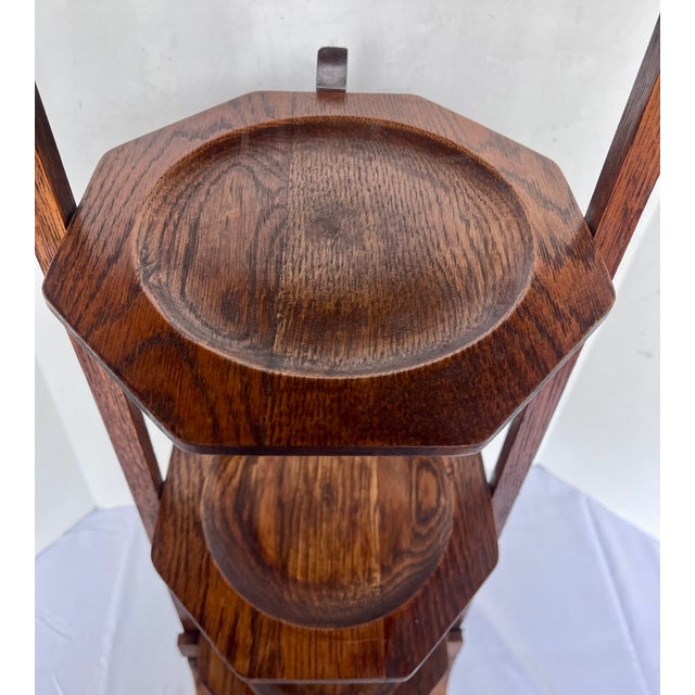Antique Edwardian Quartersawn Oak 3-Tier Folding Cake Stand For Sale - Image 12 of 16