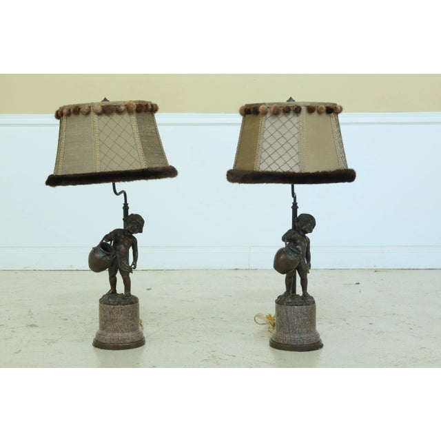 1990s Morgan Hill Bronze & Marble Classical Puti Table Lamps - a Pair For Sale - Image 13 of 13
