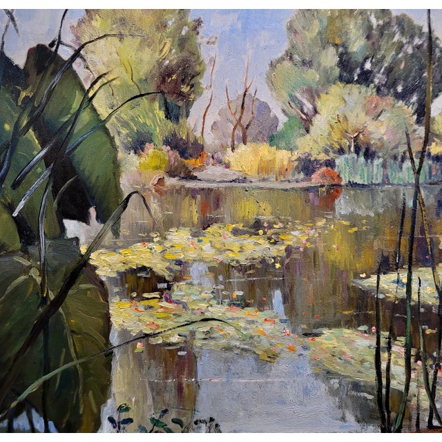 Oliver Milburn - Water Lilies - 1920s Impressionist - Oil Painting For Sale In Los Angeles - Image 6 of 12