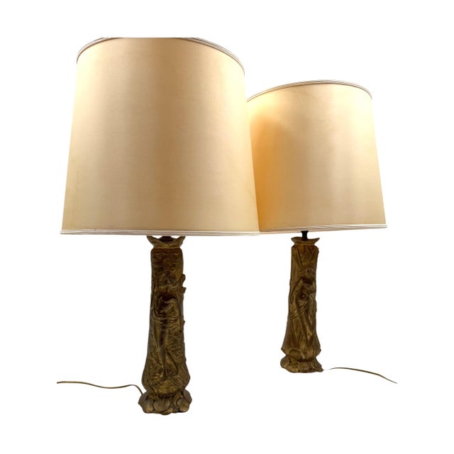 1900s Art Nouveau Bronze Table Lamps - a Pair For Sale - Image 9 of 10
