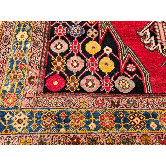 Vintage Persian Mazgalan Area Rug, Hand-Knotted Wool, Geometric Pattern, 5x7, Red & Navy For Sale - Image 16 of 18